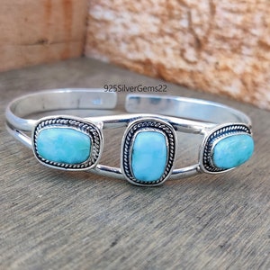 Larimar Bangle, Larimar Bracelet, Larimar Jewelry, Handmade Bangle, Silver Bangle, 925 Sterling Silver Bracelet, Adjustable Bracelet