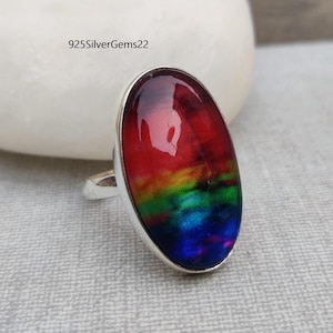 Bague ammolite, Pierres précieuses, Bague multicolore, Argent sterling 925, Bijoux en argent, Cadeau d&#39;anniversaire, Cadeaux pour bijoux, Bijoux en ammolite