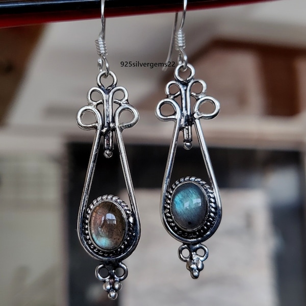 Sterling Silver Labradorite Dangle Earrings, Gemstone Jewelry