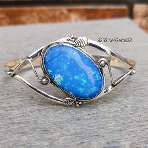 Australian Opal  Bangle, Opal Bangle, Handmade Bangle, Opal Bracelet, Adjustable Bangle, Gemstone Bangle, 925 Sterling Silver Bangle