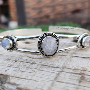 Moonstone Bangle, Handmade Bangle, Gemstone Bangle, Dainty Bangle, Adjustable Bangle, 925 Sterling Silver Bangle, Anxiety Bangle