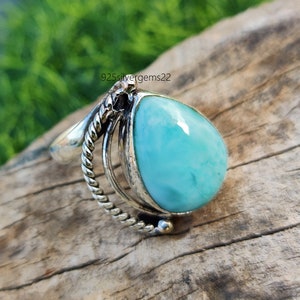 Larimar Ring, Handmade Ring, Larimar Jewelry, Beautiful Ring, Gift Ring, Gemstone Ring, 925 Sterling Silver Ring, Silver Ring, Boho Ring