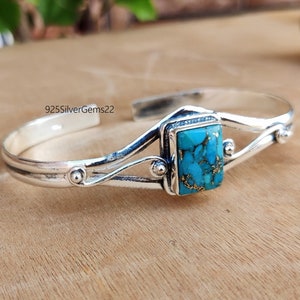 Blue Copper Turquoise Bangle, Gemstone Bangle, 925 Sterling Silver Bangle, Beautiful Bangle, Turquoise Bangle, Turquoise Bracelet