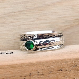 Emerald Spinner Ring, Handmade Ring, Emerald Ring, 925 Sterling Silver Ring, Beautiful Ring, Emerald Jewelry, Gemstone Ring, Silver Ring