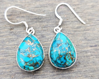 Blue Copper Turquoise Earrings, 925 Sterling Silver Earrings, Blue Turquoise Earrings, Gift Earring, Gemstone Earring, Statement Earrings