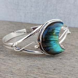 Labradorite Bangle, 925 Sterling Silver Bangle, Handmade Bangle, Adjustable Bracelet, Women Bangle, Gemstone Bangle, Labradorite Jewelry