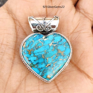 Blue Copper Turquoise Pendant, Handmade Pendant, 925 Sterling Silver Pendant, Turquoise Pendant, Gemstone Pendant, Blue Copper Pendant