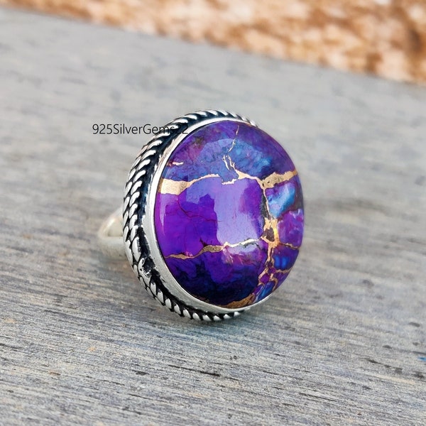 Purple Copper Turquoise Ring, Handmade Ring, Purple Turquoise Jewelry, 925 Sterling Silver Ring, Purple Ring, Gemstone Ring, Turquoise Ring