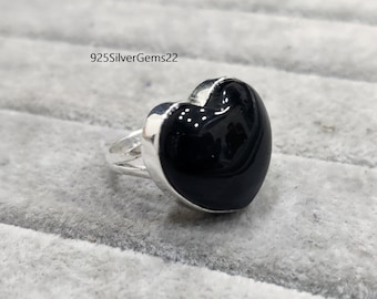 Heart Black Onyx Ring, 925 Sterling Silver, Handmade Jewelry