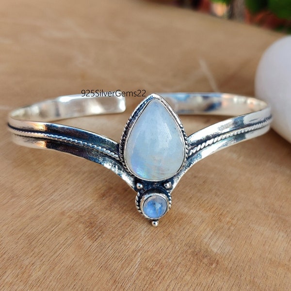 Moonstone Bangle, 925 Sterling Silver Bangle, Adjustable Bangle, Gemstone Bangle, Moonstone Bracelet, Boho Bangle, Handmade Bangle