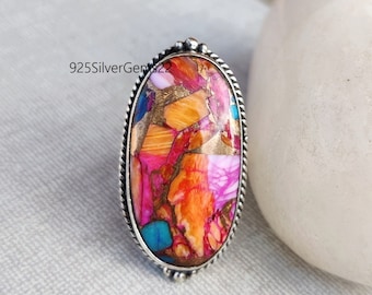 Pink Copper Turquoise Ring, Turquoise Ring, Gemstone Ring, 925 Sterling Silver Ring, Handmade Ring, Silver Ring, Gift Ring, Pink Copper Ring