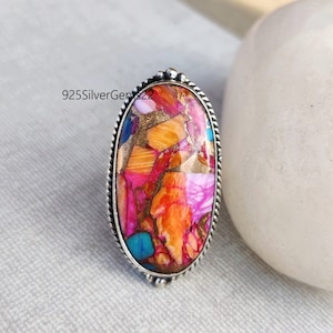 Anel de turquesa de cobre rosa, anel de turquesa, anel de pedra preciosa, anel de prata esterlina 925, anel feito à mão, anel de prata, anel de presente, anel de cobre rosa