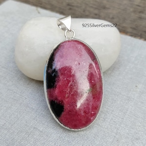 Rhodonite Pendant, Rhodonite Necklace, Silver Pendant, Handmade Pendant, Rhodonite Jewelry, 925 Sterling, Silver Pendant, Gift for her.
