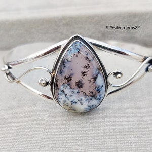 Dendritic Agate Bangle, Dendritic Agate Jewelry, Agate Bangle, 925 Sterling Bangle, Dendritic Jewelry, Silver Bracelet, Handmade Bangle