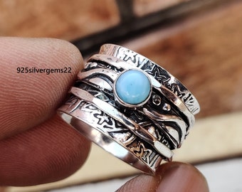 Larimar Spinner Ring, attraktiver Ring, Meditationsring, Larimar Ring, Sorgenring, Einzigartiger Ring, Edelsteinring, 925 Sterling Silber Ring