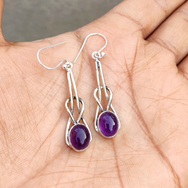 Brincos de Ametista em Prata de Lei 925, Brincos Boho com Pedras Preciosas