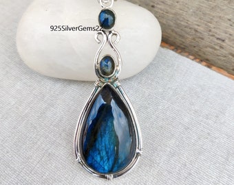Handmade Teardrop Labradorite 925 Sterling Silver Pendant