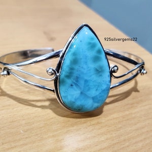 Larimar Bangle, 925 Silver Bangle, Women Bangle, Larimar Bracelet, Handmade Bangle, Adjustable Bangle, Gemstone Bangle, Larimar Gemstone