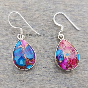 Pink Copper Turquoise Earrings, Pink Turquoise Earrings, Gift Earrings, Silver Earrings, Turquoise Earrings, Women Earrings, Girl Earrings