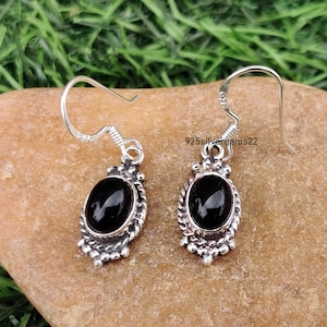 Black Onyx Earring, Boho Earring, Gemstone Earring, Black Onyx Jewelry, 925 Sterling Silver Earring, Women Earring, Silver Earring