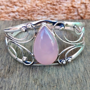 Rose Quartz Bangle, Rose Quartz Bracelet, 925 Sterling Bangle, Rose Quartz Jewelry, Handmade Bangle, Adjustable Bangle, Gemstone Bangle