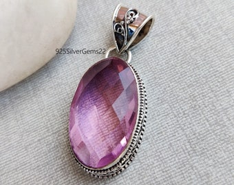 Handmade Rose Quartz 925 Silver Pendant Necklace
