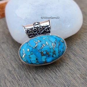 Blue Copper Turquoise Pendant, Handmade Pendant, 925 Sterling Silver Pendant, Turquoise Pendant, Gemstone Pendant, Blue Copper Pendant