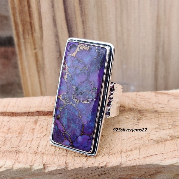 Purple Copper Turquoise Ring, Handmade Ring, Gift Ring, 925 Silver Ring, Beautiful Ring, Purple Copper Ring, Gemstone Ring, Boho Ring