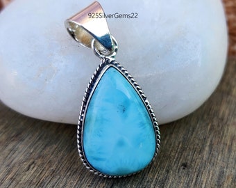 Larimar Pendant, 925 Sterling Silver Pendant, Beautiful Pendant, Gemstone Pendant, Handmade Pendant, Larimar Jewelry, Blue Stone Pendant