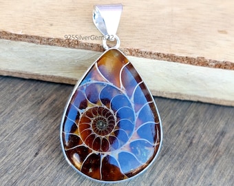 Ammonite Fossil Pendant, 925 Sterling Pendant, Ammonite Fossil Jewelry, Gemstone Pendant, Women Pendant, Handmade Pendant, Silver Jewelry