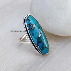 Blue Copper Turquoise Ring, 925 Sterling Silver Ring, Copper Ring, Turquoise Ring, Gemstone Ring, Handmade Ring, Blue Turquoise Ring