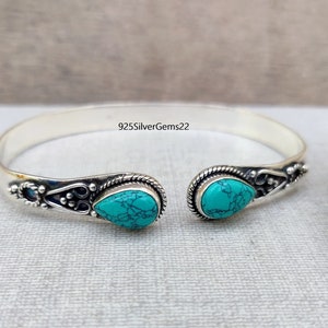 Brazalete de turquesa azul, pulsera para mujer, pulsera de turquesa, brazalete ajustable, brazalete de piedras preciosas, joyería de turquesa