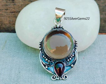 Rauchquarz 925 Sterling Silber Anhänger, handgemachter Schmuck