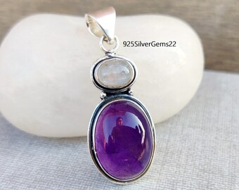 Amethyst Moonstone 925 Silver Pendant, Women's Jewelry