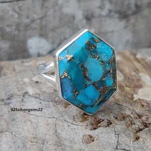 Blue Copper Turquoise Ring, 925 Silver Ring, Beautiful Ring, Handmade Ring, Anxiety Ring, Turquoise Ring, Gemstone Ring, Blue Copper Ring