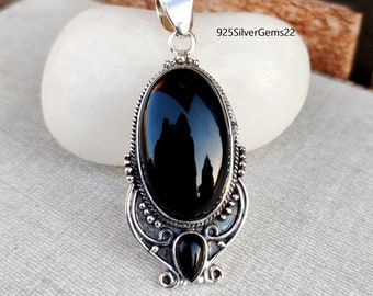 Black Onyx Pendant, Onyx Pendant, Black Onyx Jewelry, Black Pendant, Handmade Pendant, 925 Sterling Silver Pendant, Gemstone Pendant