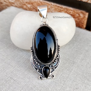 Black Onyx Pendant, Onyx Pendant, Black Onyx Jewelry, Black Pendant, Handmade Pendant, 925 Sterling Silver Pendant, Gemstone Pendant