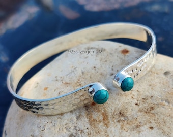 Blue Turquoise Bangle, 925 Sterling Silver Bangle, Boho Bangle, Handmade Bangle, Adjustable Bangle, Gemstone Bangle, Blue Turquoise Bracelet