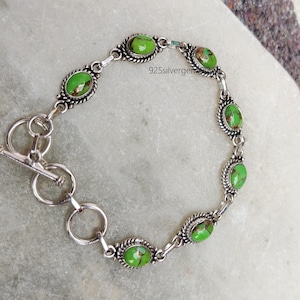 Green Copper Turquoise Bracelet, 925 Sterling Silver Bracelet, Turquoise Bracelet, Gemstone Bracelet, Handmade Bracelet, Turquoise Jewelry