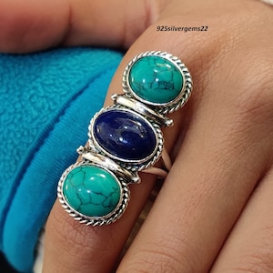 Anello turchese blu, anello lapislazzuli, anello turchese, anello pietra preziosa, anello argento 925, anello fatto a mano, gioielli turchese, anello donna