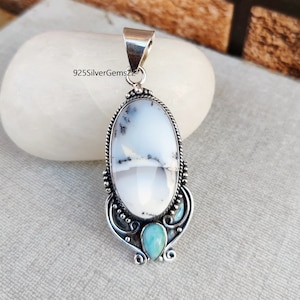 Dendritic Agate Pendant, Dendritic Agate Jewelry, Agate Jewelry, Larimar Pendant, Dendritic Pendant, Silver Pendant, Handmade Pendant