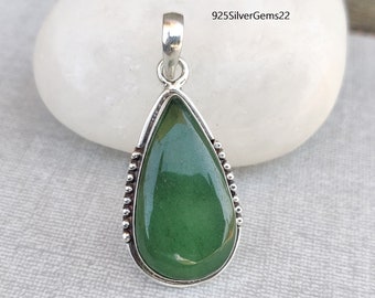 Handmade Green Jade 925 Sterling Silver Teardrop Pendant
