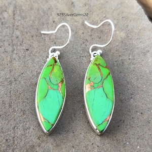 Green Copper Turquoise Earring, 925 Sterling Silver Earring, Green Turquoise Earring, Green Earring, Gemstone Earring, Turquoise Earring
