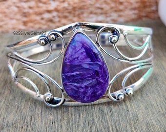 Charoite Bangle, 925 Sterling Bangle, Handmade Bangle, Charoite Bracelet, Beautiful Bangle, Gemstone Ring, Charoite Jewelry,  Gift Bangle