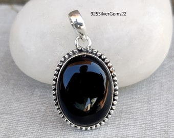 Black Onyx Pendant, Handmade Pendant, 925 Sterling Silver Pendant, Beautiful Pendant, Gemstone Pendant, Black Onyx Jewelry, Women Pendant