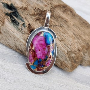 Pink Copper Turquoise Pendant, 925 Sterling Silver Pendant, Gemstone Pendant, Turquoise Jewelry, Handmade Pendant, Pink Copper Jewelry