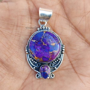 Lila Kupfer Türkis Anhänger, Türkis Anhänger, Handgemachter Anhänger, 925 Sterling Anhänger, Lila Türkis Anhänger, Edelstein Anhänger