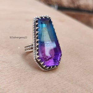 Tourmaline Ring, 925 Sterling Silver Ring, Tourmaline Jewelry, Coffin Ring, Gift Ring, Gemstone Ring, Handmade Ring, Multi Color Ring