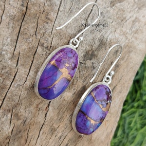 Purple Turquoise Earring, Turquoise Earring, Gemstone Earring, Purple Copper Earring, 925 Sterling Silver Earring, Turquoise Jewelry