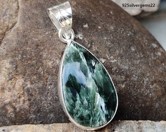 Handmade Seraphinite Gemstone 925 Silver Pendant